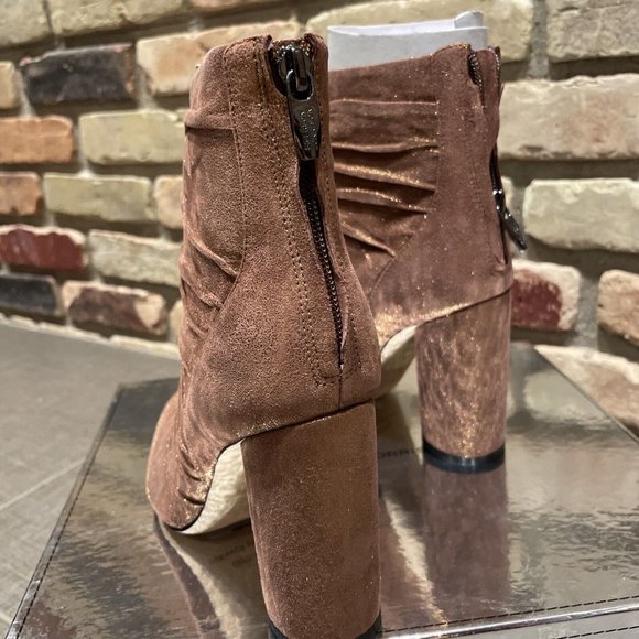 sigerson morrison Gold Bronze Suede Ruched High Heel Ankle Boots Nib 8 - Picture 3 of 8